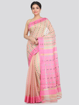 PinkLoom - Women's Soft Cotton Jamdani Saree Without Blouse Piece