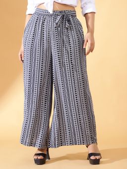 KASSUALLY - CURVE BY KASSUALLY Black Bohemian Print Pant With Tie-Up Belt