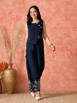 MYSHKA - Women Navy Blue Sleeveless Co-Ord Set