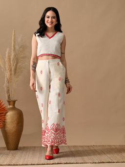 MYSHKA - Women Red Ethnic Motif Embroidered Co-Ord Set