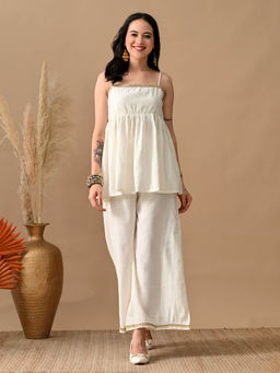 MYSHKA - Women White Self Design Co-Ord Set