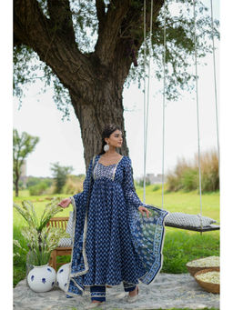 Pink Cactii - Kumud Navy Blue Anarkali Kurta with Pant & Dupatta