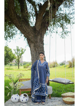 Pink Cactii - Saanjh Navy Blue Kurta with Pant & Dupatta