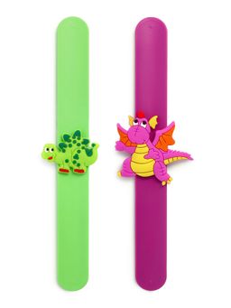 EL REGALO - Kids Bracelets Unisex Colors and Designs Fun Slapbands Green and Purple (Set of 2)