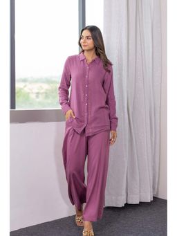 Autumnlane - Purple Cotton Collar Neck Shirt with Pant (Set of 2)