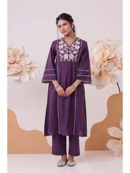 Autumnlane - Purna Orchid Embroidered Cotton Kurta with Pant (Set of 2)