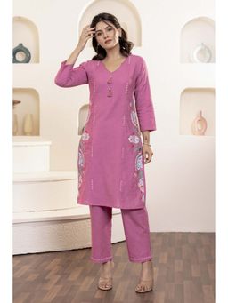 Autumnlane - Women Pink Embroidered Kurta with Pant (Set of 2)