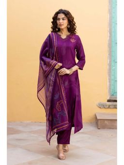Autumnlane - Women Purple Embellished Kurta with Pant and Dupatta (Set of 3)