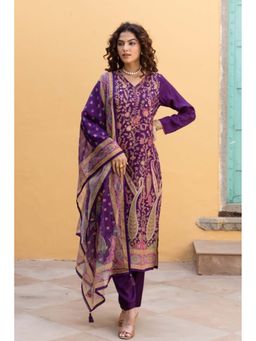 Autumnlane - Women Purple Embellished Kurta with Pant and Dupatta (Set of 3)