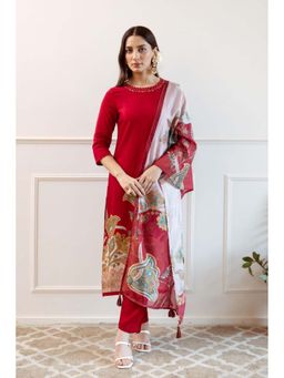 Autumnlane - Women Red Embellished Kurta with Pant and Dupatta (Set of 3)