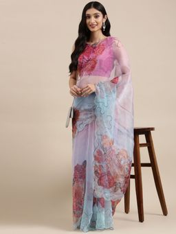 Vastranand - Multi Colour Organza Party Wear Saree with Unstitched Blouse