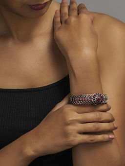 Divas Mantra - 92.5 Silver Oxidised Purple Mash Kada with Red Spinel Stone