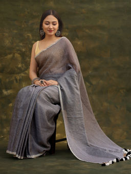 Teejh - Leya Grey Cotton Zari Saree