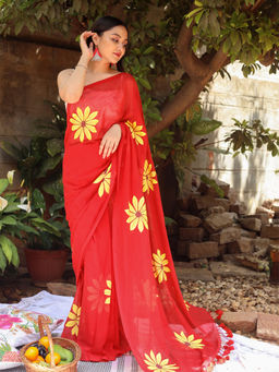 Teejh - Kusuma Red Mul Cotton Printed Saree