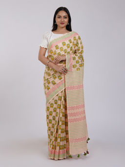 Teejh - Horn OK Please Mulmul Cotton Saree with Unstitched Blouse