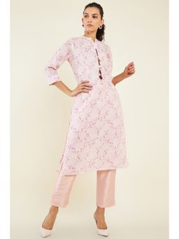 Soch - Women Peach Linen Printed Kurta