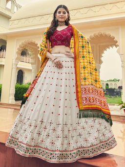 Odette - Festive Designer White Semi Stitched Lehenga With Unstitched Blouse (Set of 3)