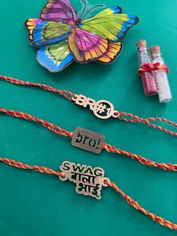 Digital Dress Room - Latest Rakhi Design Funky Slogan Bro!Swag Wala BhaiBro#1 Ed Mauli (Pack of 3)
