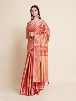 Mimosa - Women Traditional Ussi Kanjivaram Art Silk Maroon Saree with Unstitched Blouse