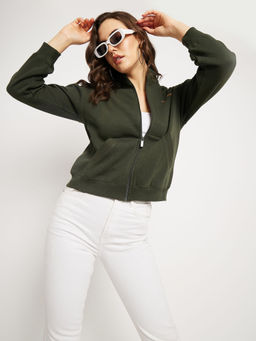 CAMLA - Women Olive High Neck Sweatshirt
