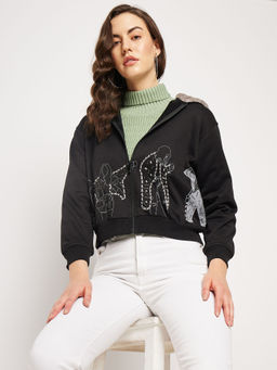 CAMLA - Women Black Hood Neck Sweatshirt