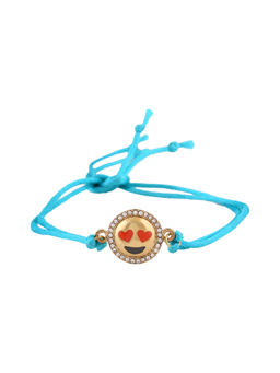Estele - Gold Plated Smiling Face with Heart-Eyes Designer Emoji Rakhi with Silk Thread