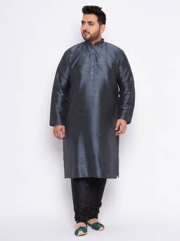 Vastramay - Men's Slate Silk Blend Kurta Pyjama (Set of 2)