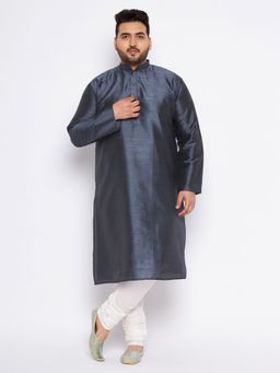 Vastramay - Men's Slate Silk Blend Kurta Pyjama (Set of 2)