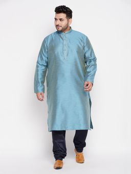 Vastramay - Men's Aqua Blue And Blue Silk Blend Kurta Pyjama