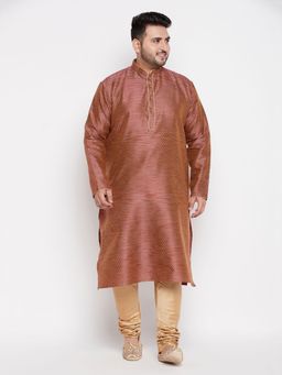 Vastramay - Men's Maroon And Rose Gold Silk Blend Kurta Pyjama