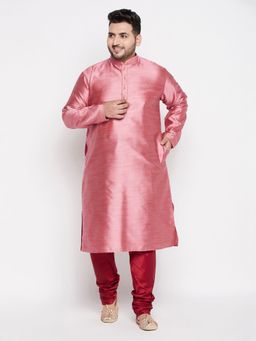 Vastramay - Men's Pink And Maroon Silk Blend Kurta Pyjama