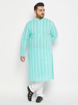 Vastramay - Men's Green And White Pure Cotton Kurta Pyjama