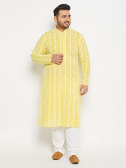 Vastramay - Men's Mustard And White Pure Cotton Kurta Pyjama