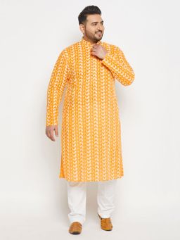 Vastramay - Men's Orange And White Pure Cotton Kurta Pyjama