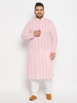 Vastramay - Men's Pink And White Pure Cotton Kurta Pyjama