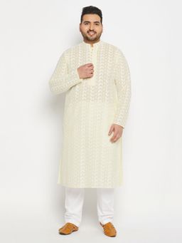 Vastramay - Men's Yellow And White Pure Cotton Kurta Pyjama