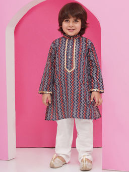 AJ Dezines - Multi-Color Pure Cotton Full Sleeves Printed Kurta with Pant (Set of 2)