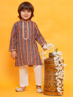 AJ Dezines - Multi-Color Pure Cotton Full Sleeves Printed Kurta with Pant (Set of 2)