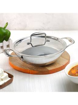 VINOD - Stainless Steel 26Cm Platinum Kadai With Lid