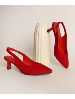 Street Style Store - Women Red Kitten Heels Sandals With Backstrap