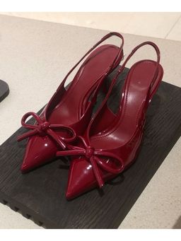 Street Style Store - Women Red Kitten Heels Sandals With Backstrap