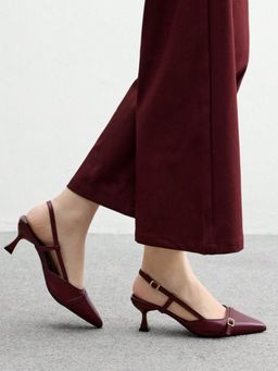 Street Style Store - Women Wine Pointed Toe Kitten Heel Sandals