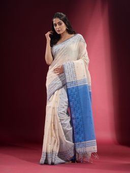 CHARUKRITI - Cream with Geometric Motif and Pattern Saree with Unstitched Blouse