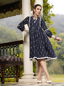 Stylum - Blue Printed Knee Length Dress