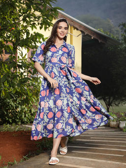 Stylum - Blue Floral Midi Dress and Belt (Set of 2)