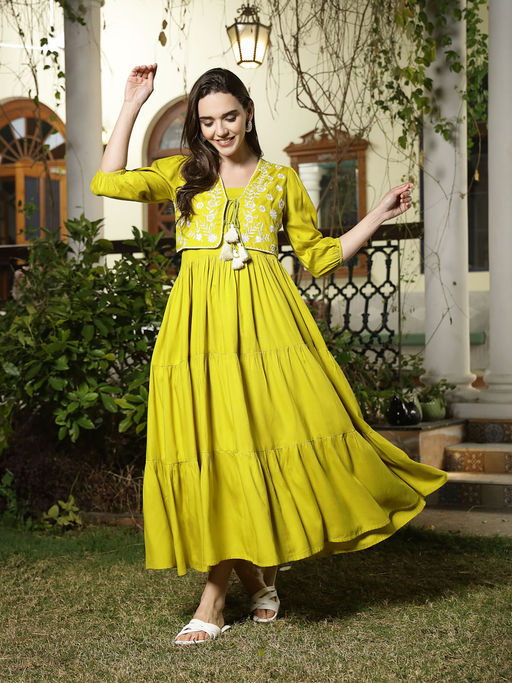 Buy Stylum Green Floral Maxi Dress and Jacket (Set of 2) (XS) Online