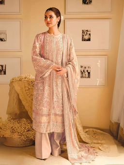 Odette - Beige Embroidered Semi-Stitched Kurta with Bottom and Dupatta (Set of 3)