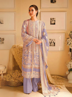 Odette - Lavender Embroidered Semi-Stitched Kurta with Bottom and Dupatta (Set of 3)