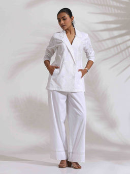 trueBrowns - White Floral Blazer Jacket and Pant (Set of 2)