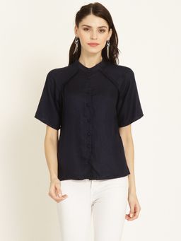 Marie Claire - Women Navy Blue Regular Fit Solid Casual Shirt